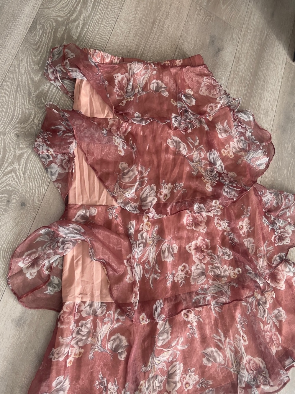 En Saison Dusty Rose Floral Tiered Ruffle Midi Skirt - Picture 3 of 8